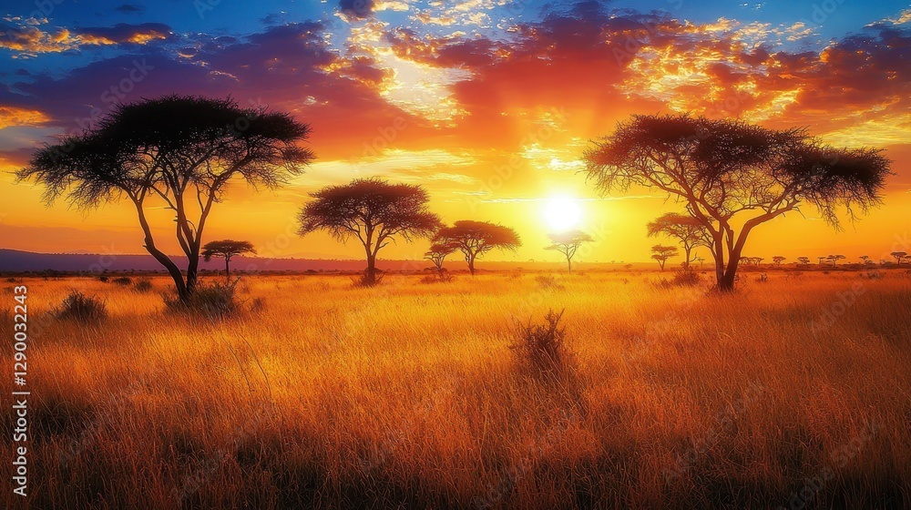 Vibrant Sunset Over Golden Savannah Vibrant Sunset Over Golden Savannah