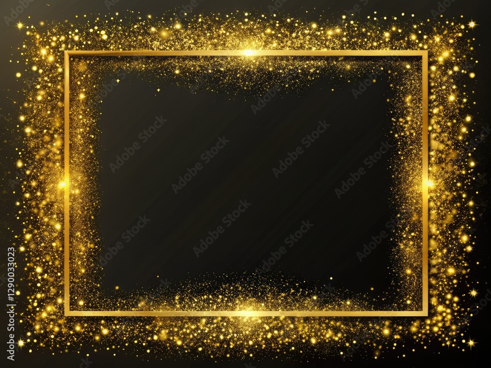 Obraz premium Luxurious abstract wallpaper: gold foil frame, shimmering sparkle border, nocturnal backdrop.