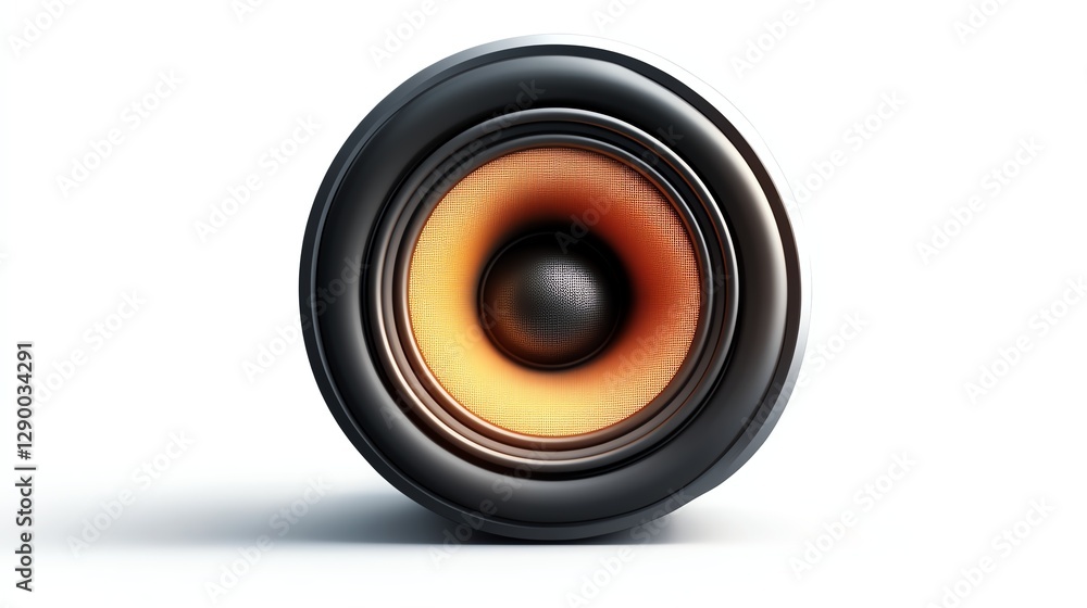 A high-quality speaker with a circular design on a white isolated background. A high-quality speaker with a circular design on a white isolated background.