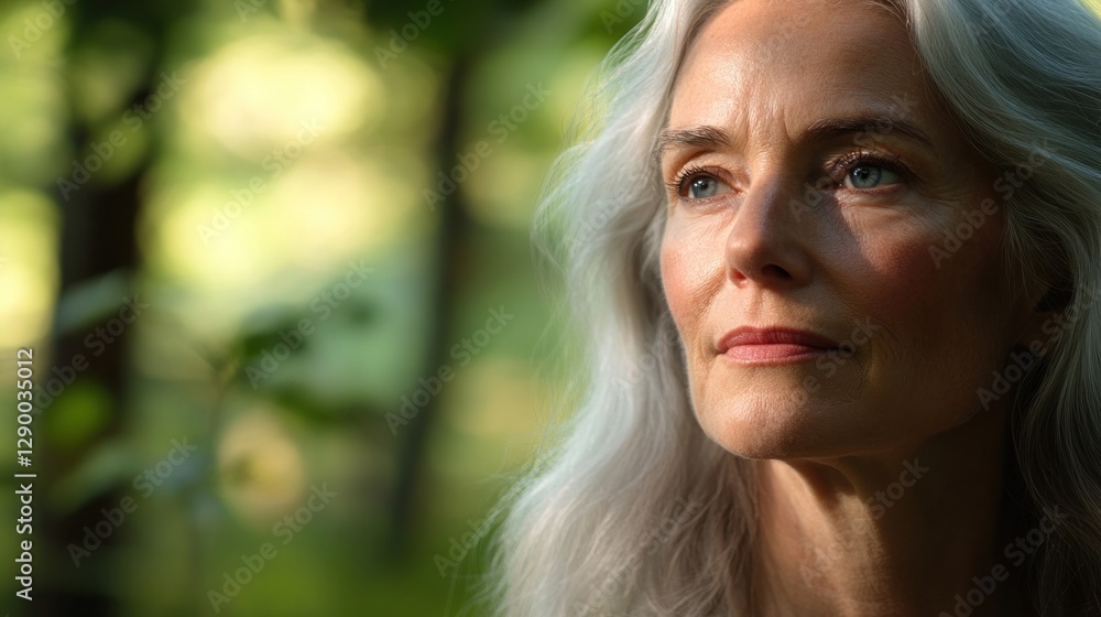 Naklejka premium Serene Woman in Nature with Soft Green Background