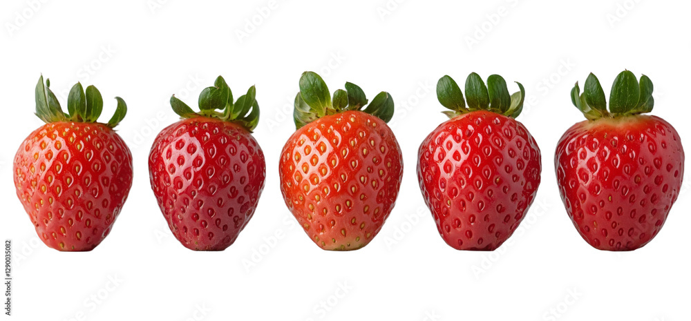 Five red strawberries lined up next to each other, isolated Five red strawberries lined up next to each other, isolated