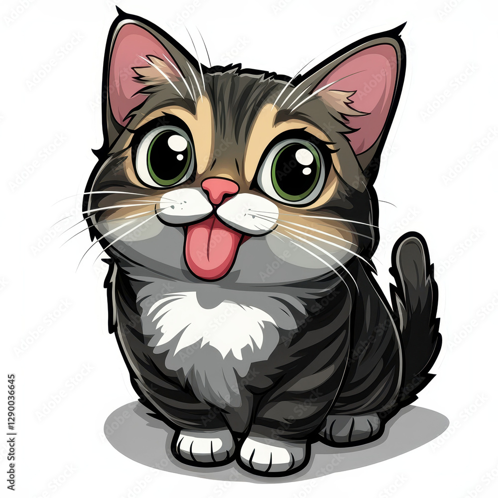 Obraz premium Chibi cat with funny face and tongue sticking out, looking playful