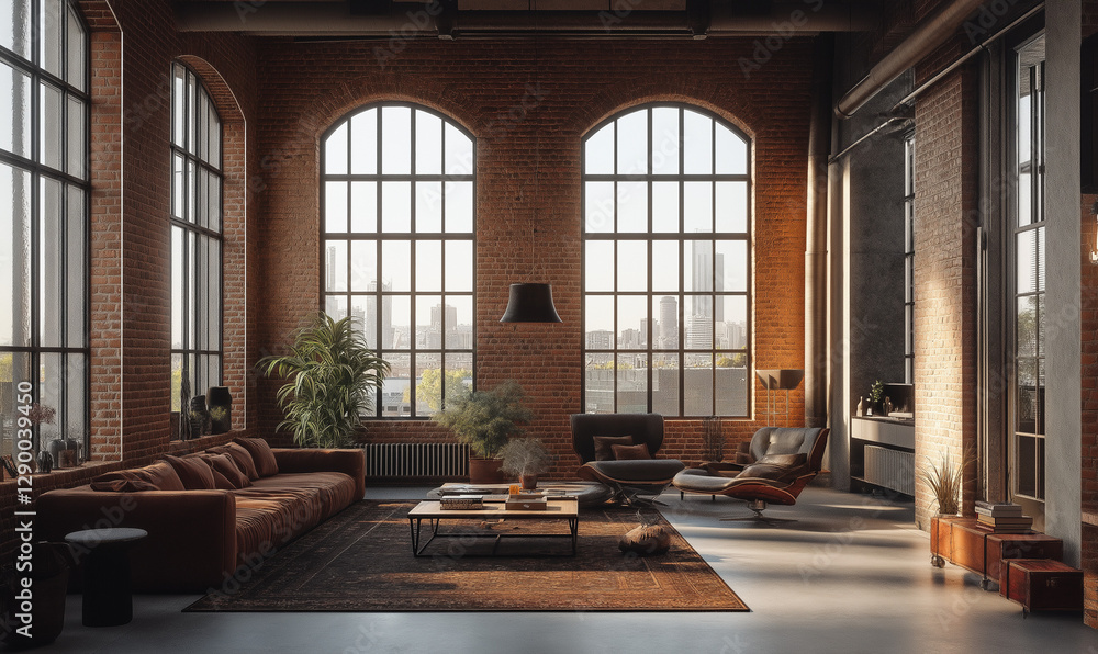 Minimalist penthouse loft showcasing exposed brick walls, modern design, and urban sophistication for chic living Minimalist penthouse loft showcasing exposed brick walls, modern design, and urban sophistication for chic living