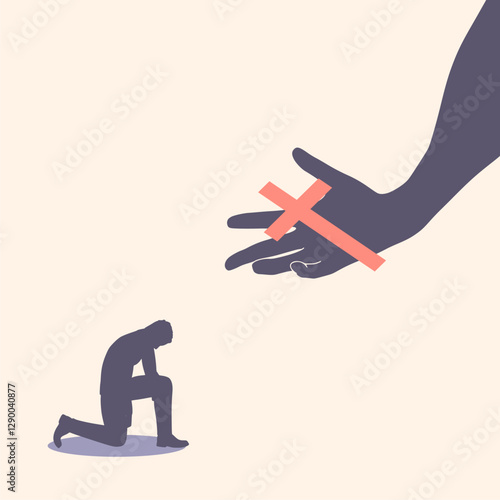 Christian cross in male hand and prayer. Giving hands. Christianity concept illustration.