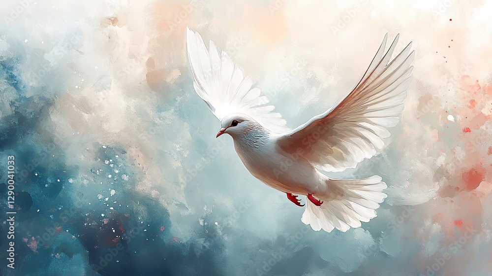 Fototapeta premium dove flying over the earth watercolor digital painting