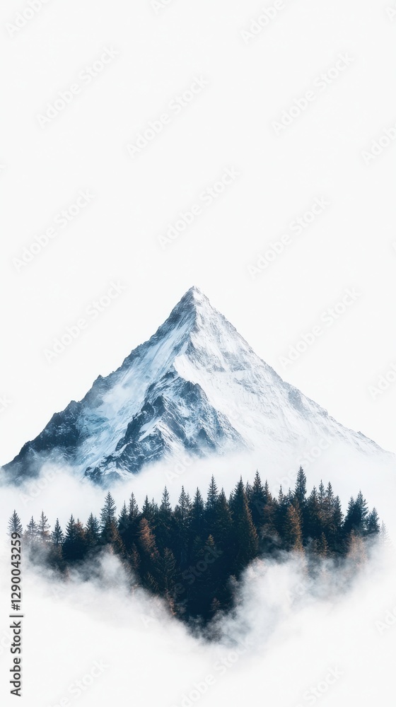 Obraz premium Majestic mountain peak surrounded by lush forest nature landscape foggy atmosphere aerial view serenity