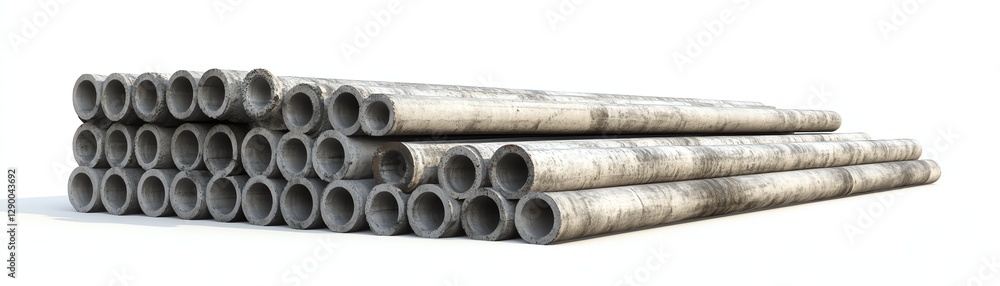 Stacked concrete pipes, white isolated background Stacked concrete pipes, white isolated background