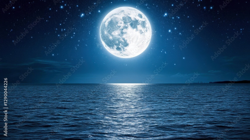 Glowing Moon Over a Serene Sea with Soft Reflections Glowing Moon Over a Serene Sea with Soft Reflections
