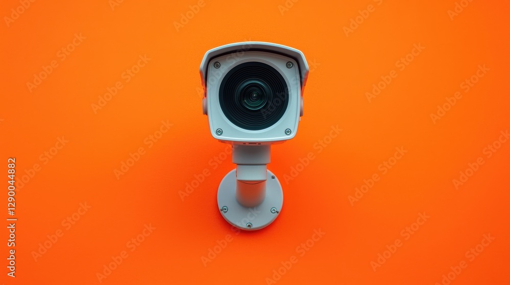 Security camera on an orange wall. Concept of surveillance, protection, and monitoring. Security camera on an orange wall. Concept of surveillance, protection, and monitoring.