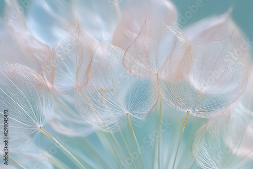 Dandelion blue and green background delicate nature seed.