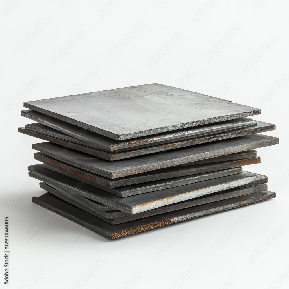 Stack of metallic plates on a white isolated background Stack of metallic plates on a white isolated background