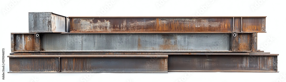 Rusty steel beams stacked on a white isolate background. Rusty steel beams stacked on a white isolate background.