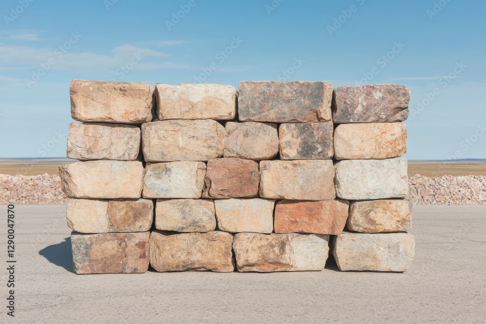Obraz premium A wall of bricks is stacked on top of each other