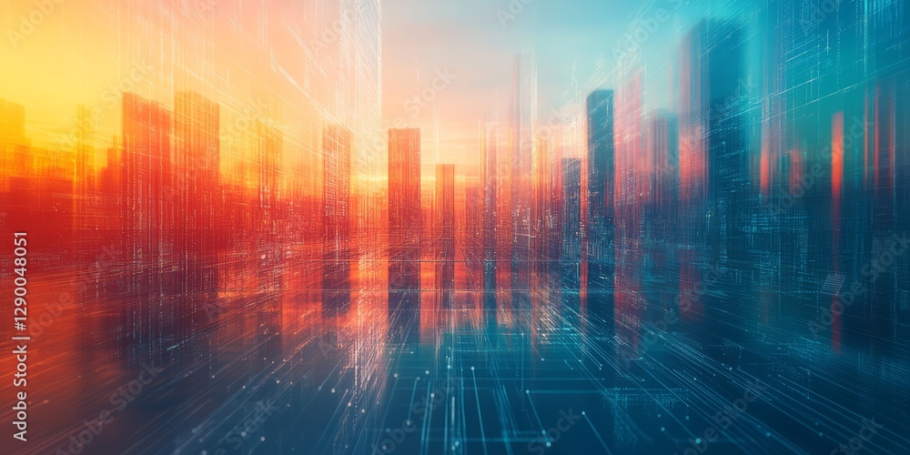Futuristic cityscape with abstract buildings and vibrant color gradient Futuristic cityscape with abstract buildings and vibrant color gradient