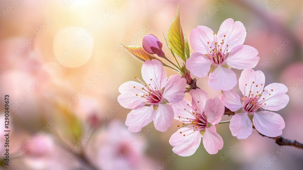 A single, ultra-detailed spring background shot in the studio, featuring blooming cherry blossoms and a soft pastel sky, A single, ultra-detailed spring background shot in the studio, featuring blooming cherry blossoms and a soft pastel sky,