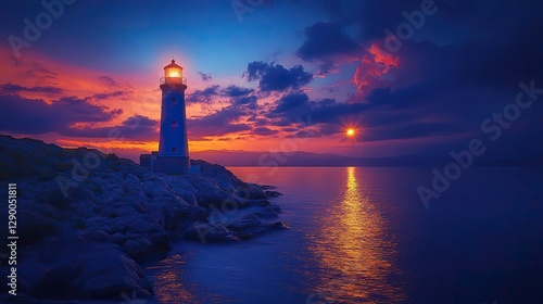 guiding light lighthouse on the sea