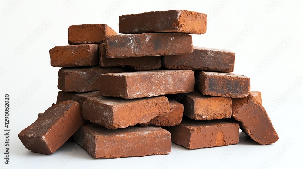 Stack of rustic red bricks on a white isolated background. Stack of rustic red bricks on a white isolated background.