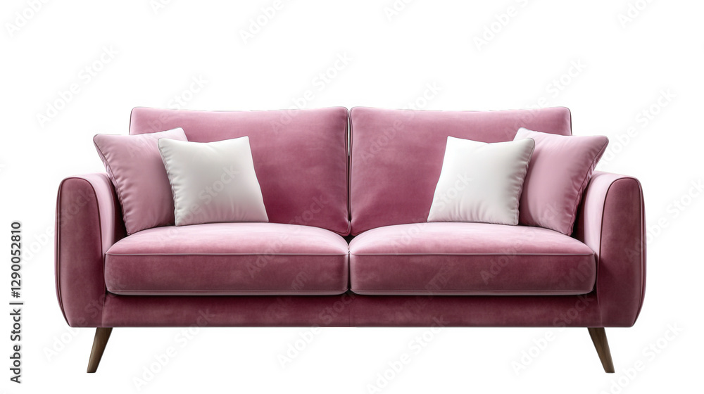 stylish pink sofa with a modern design. complemented by two white throw pillows the sofa's sleek lines and plush fabric create a cozy yet elegant atmosphere. making it a perfect addition to contempora stylish pink sofa with a modern design. complemented by two white throw pillows the sofa's sleek lines and plush fabric create a cozy yet elegant atmosphere. making it a perfect addition to contempora