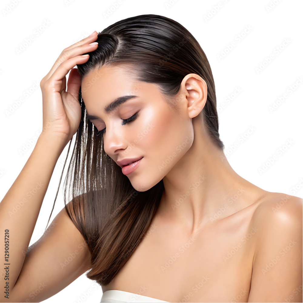 woman caring for her smooth hair woman caring for her smooth hair