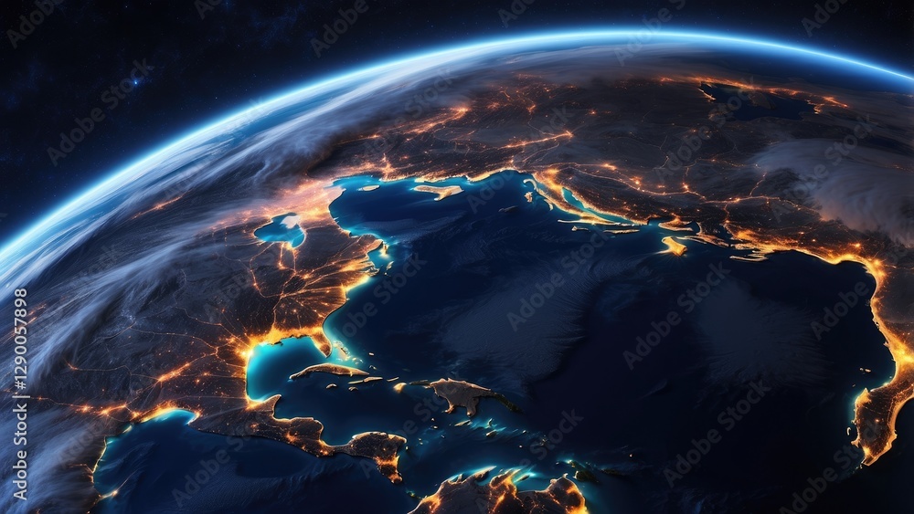 Fototapeta premium A dynamic view of Earth from space at night