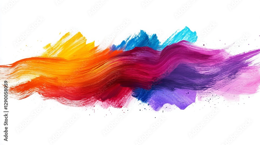 Fototapeta premium Vibrant Multicolored Paint Splashes Creating Abstract Art on a Clean White Background Evoking Joyful Energy