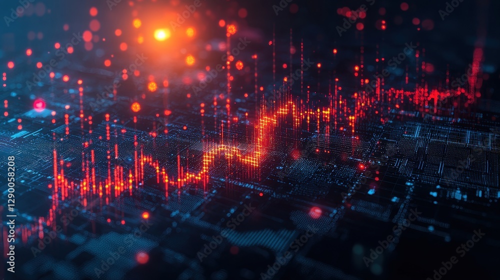 Circuit board with a bright red light indicating power and function Circuit board with a bright red light indicating power and function