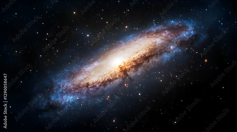 Fototapeta premium Spiral Galaxy in Dark Space with Blue and Orange Hues