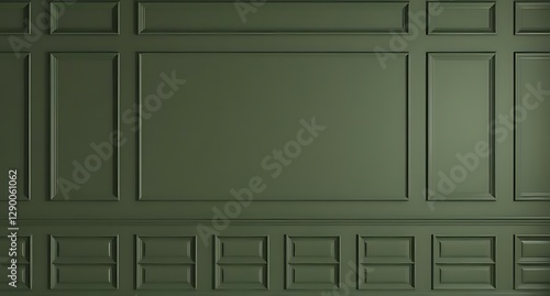 Classic Olive Green Wainscoting Wall Background with Luxury Wood Molding Panels Texture