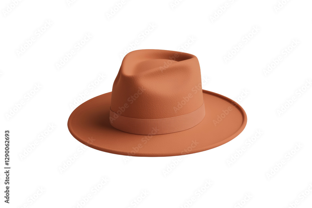 Tan hat with a black band sits on a white background, isolated Tan hat with a black band sits on a white background, isolated