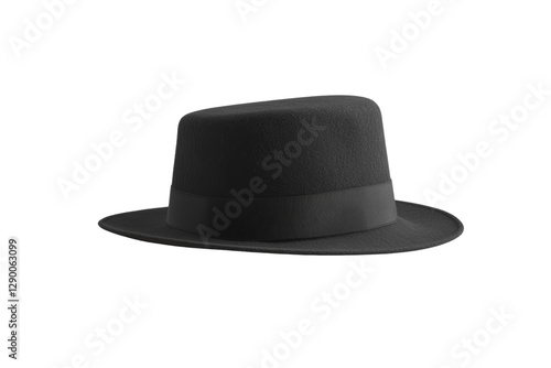 Black hat with a ribbon around the base, isolated