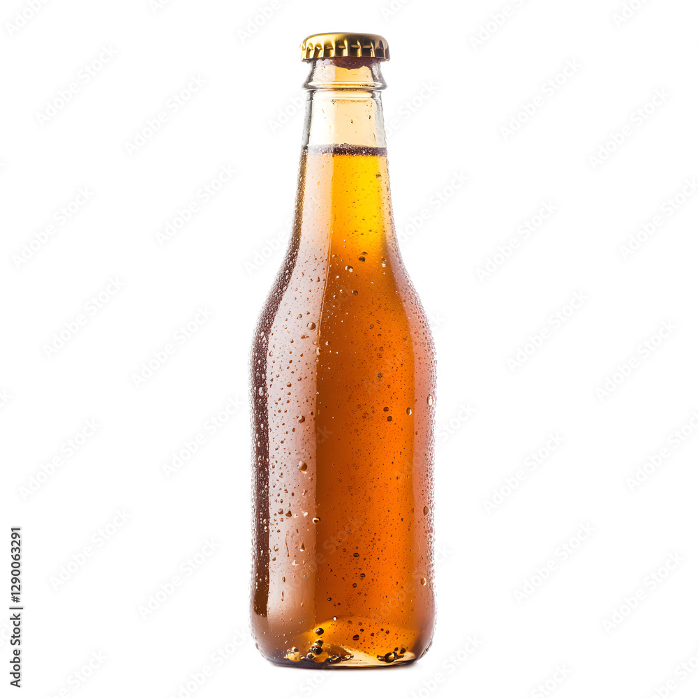 Vibrant Kombucha Bottle with Effervescent Bubbles on Clean White Background