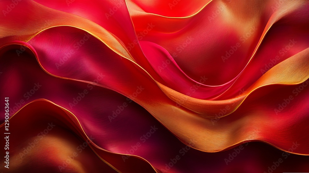 Obraz premium Vibrant Red and Yellow Background with Flowing Wavy Lines Creating a Dynamic and Energetic Visual Design