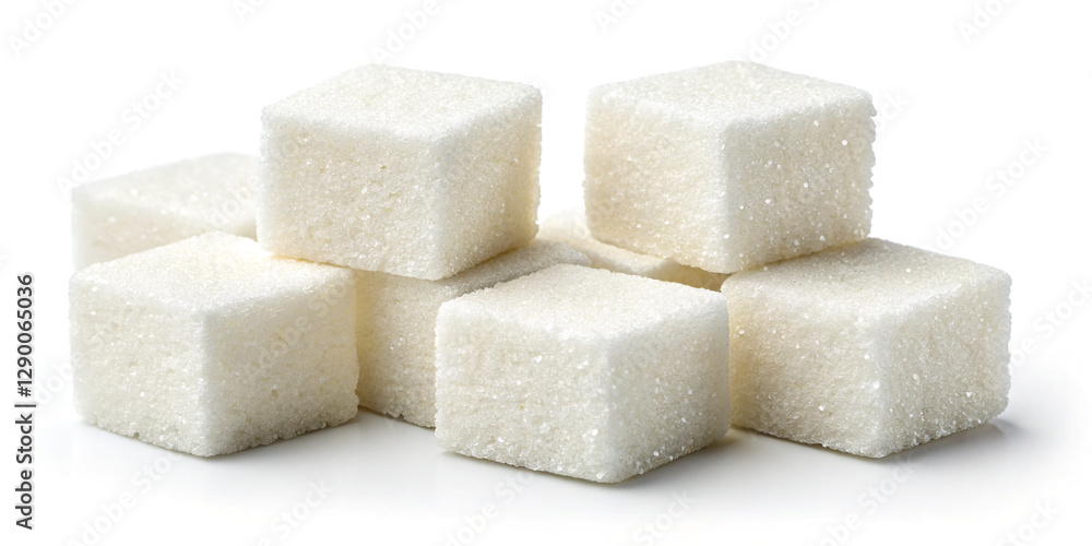 A Set of White Sugar Cubes Isolated on a Clean White Background A Set of White Sugar Cubes Isolated on a Clean White Background
