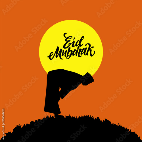 Vector of Muslim man is praying after prayer. Ramadan Kareem Greeting Card. Ramadhan Mubarak. Translated-Happy Holy Ramadan. Month of fasting for Muslims. Arabic Calligraphy. logo for ramadan in arab