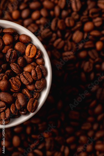 Wallpaper Mural Coffee bens and white cup on the coffee beans Background. background and textures. Shot from above. Torontodigital.ca