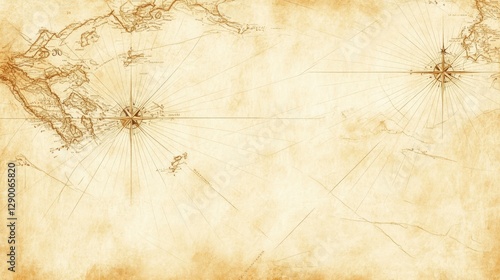 Vintage Marine Chart with Routes and Compass Details