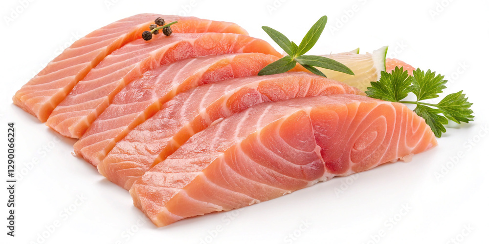 Delicious Sliced Salmon Isolated on a Clean Background for Gourmet Dining Delicious Sliced Salmon Isolated on a Clean Background for Gourmet Dining
