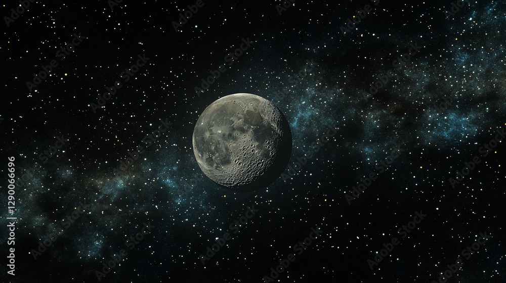 Obraz premium Gibbous moon in a starry night sky with nebula.