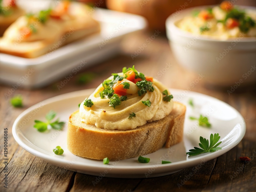 Miniature hummus bread, close-up detail. White plate, tilt-shift effect captures Mediterranean deliciousness. Miniature hummus bread, close-up detail. White plate, tilt-shift effect captures Mediterranean deliciousness.
