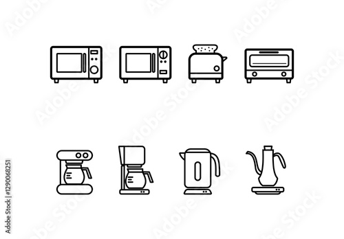 シンプルなキッチン家電の線画イラストセット