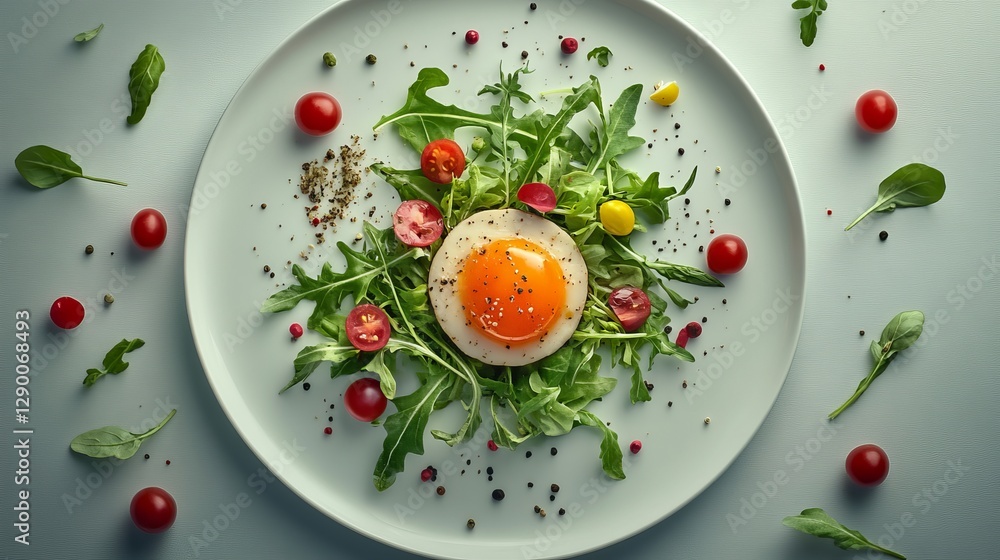 Deliciously Colorful Plate of Fresh Salad with Crisp Vegetables and Garnishes on a Rustic Table Setting Deliciously Colorful Plate of Fresh Salad with Crisp Vegetables and Garnishes on a Rustic Table Setting