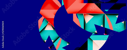 Abstract geometric artwork with interwoven angular and curved shapes, dynamic composition with smooth gradients and bold contrasts