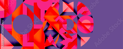 Circles, semi circles, squares and round triangles. Geometric mosaic style pattern abstract background for wallpaper, banner, backdrop, card, book Illustration, landing page