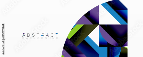 Abstract geometric artwork with interwoven angular and curved shapes, dynamic composition with smooth gradients and bold contrasts