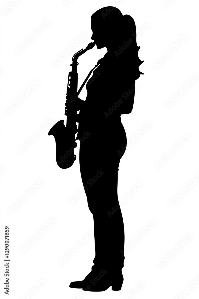 Naklejka premium Woman play saxophone silhouette performance musician.