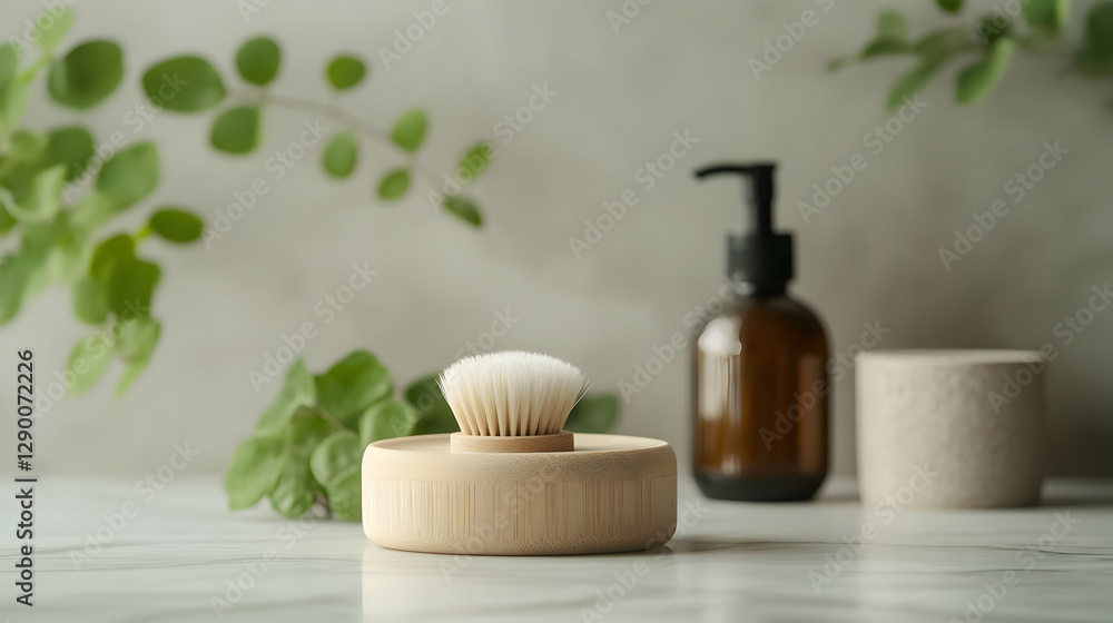 A serene and stylish bathroom scene featuring natural beauty products and greenery, perfect for wellness enthusiasts. A serene and stylish bathroom scene featuring natural beauty products and greenery, perfect for wellness enthusiasts.