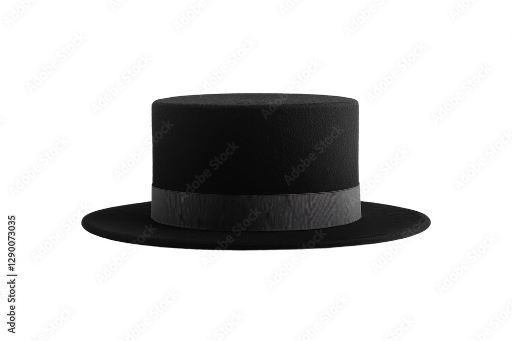 Black hat with a black ribbon around the base, isolated Black hat with a black ribbon around the base, isolated