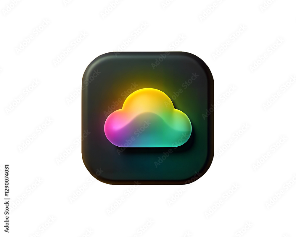 A colorful and sleek iridescent cloud icon, symbolizing cloud computing and technology, isolated on a white background, ideal for digital, tech, and modern apps. A colorful and sleek iridescent cloud icon, symbolizing cloud computing and technology, isolated on a white background, ideal for digital, tech, and modern apps.