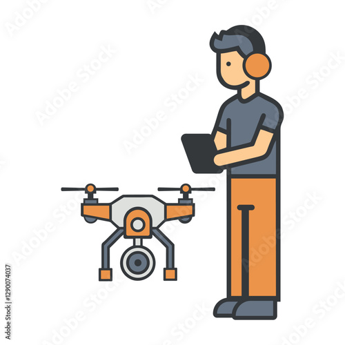 Drone pilot inspecting equipment icon