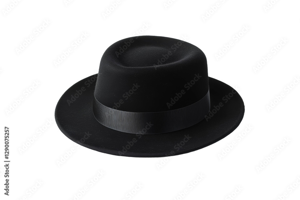 Black hat with a black ribbon around the top, isolated Black hat with a black ribbon around the top, isolated